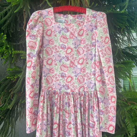Vtg 80s Laura Ashley Floral Print Cotton Dress | Puff Sleeves | Drop Waist | S - Picture 3 of 17